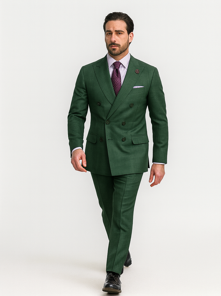 Men’s Green Groom Suit – Elegant Double-Breasted Formalwear