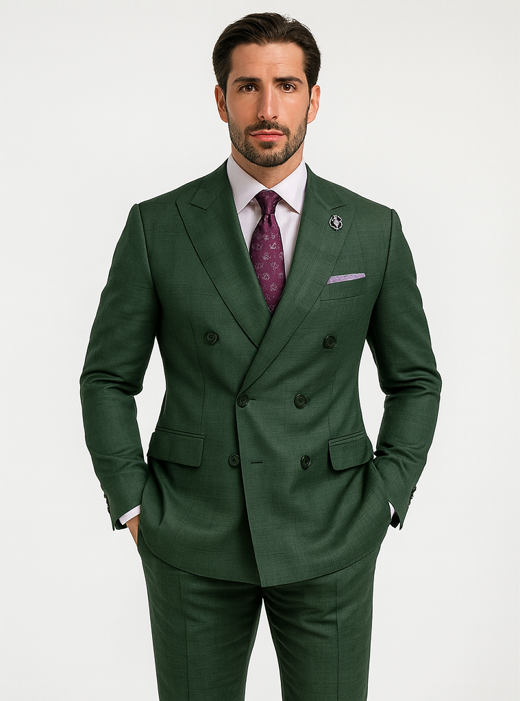 Men’s Green Double-Breasted Suit - Formal Tailoring