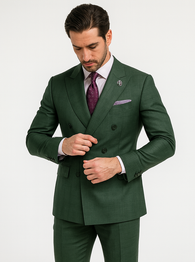 Men’s Green Groom Suit – Elegant Double-Breasted Formalwear