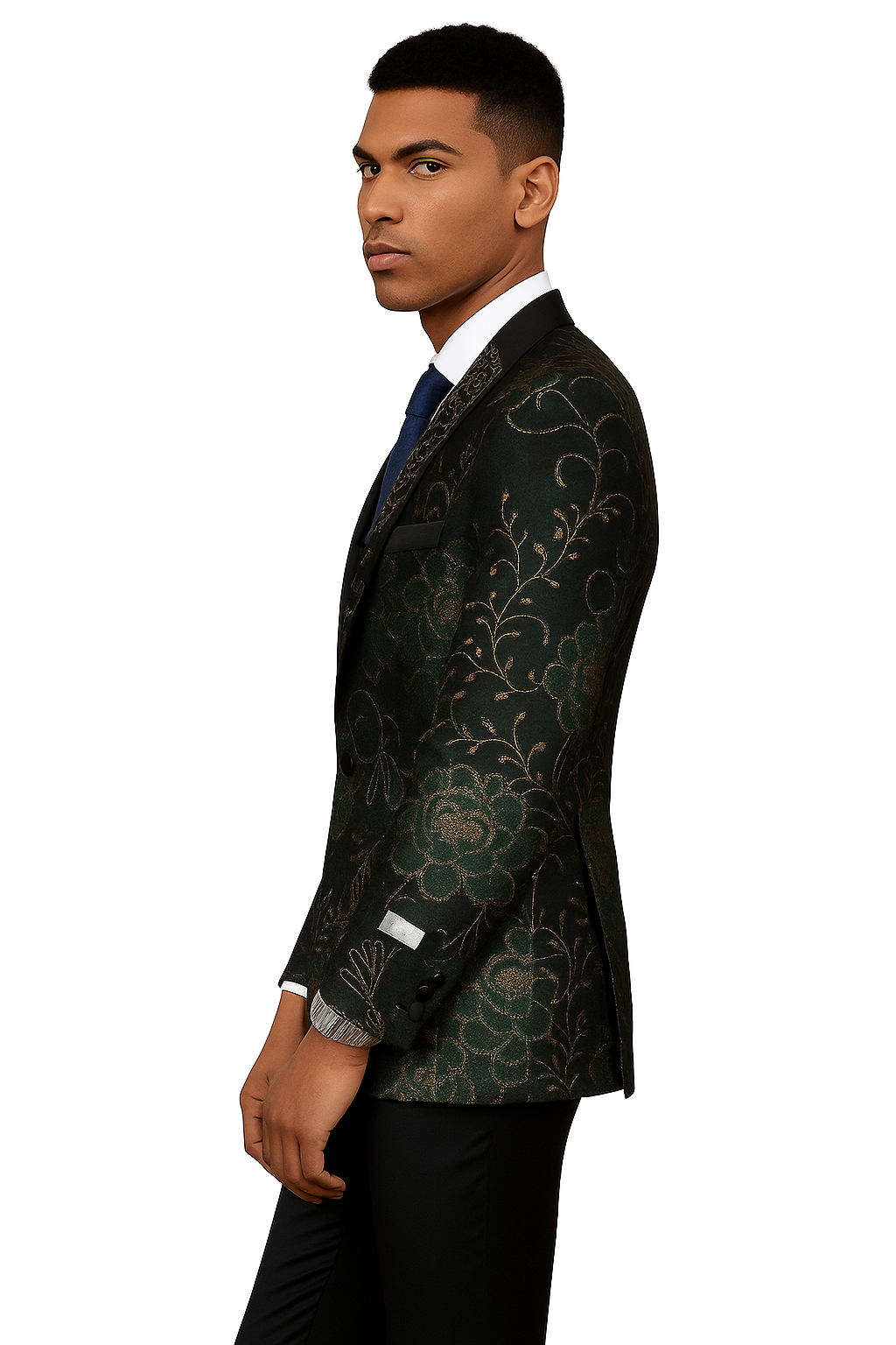 Stacy Adams Green & Gold Floral Tuxedo Jacket