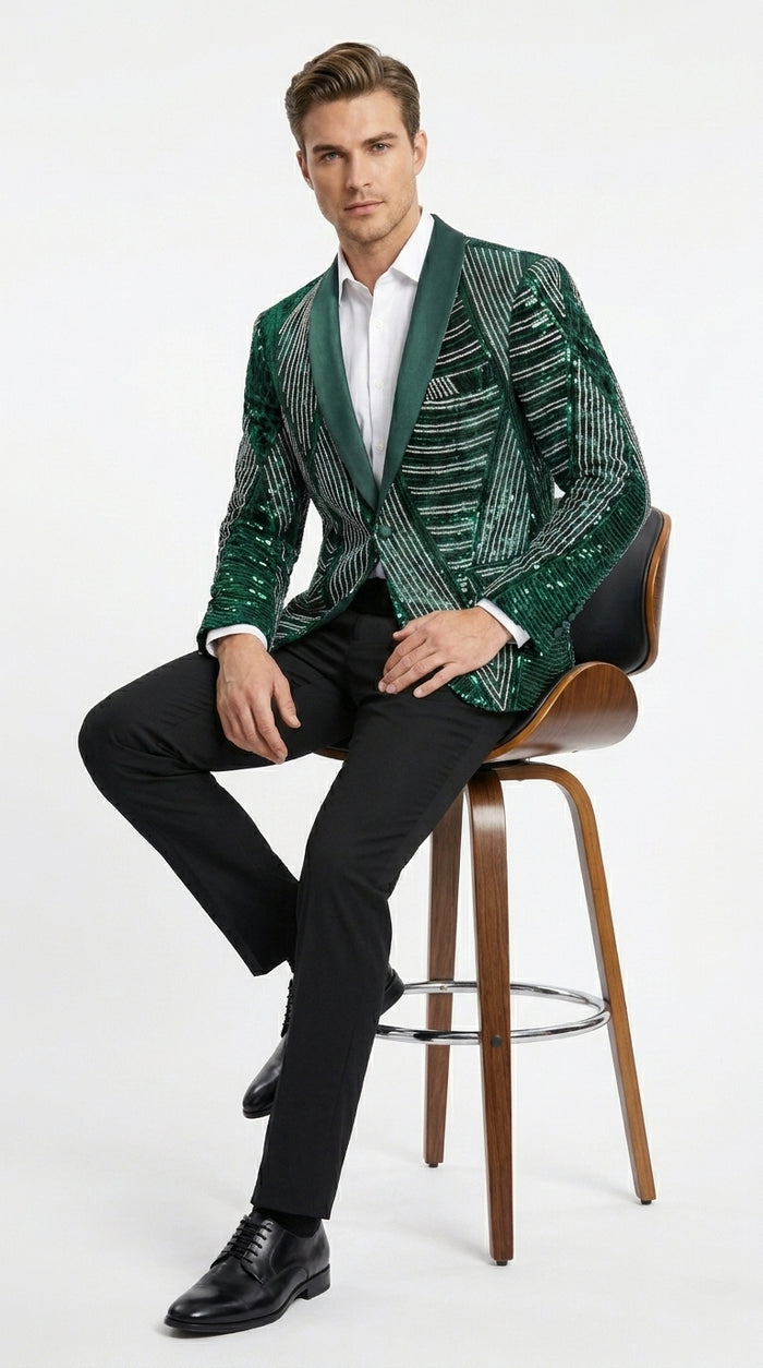 Mens Green Sequin Christmas Holiday Blazer – Luxury Party Jacket for New Year, Wedding and Festive Events New Year Jacket