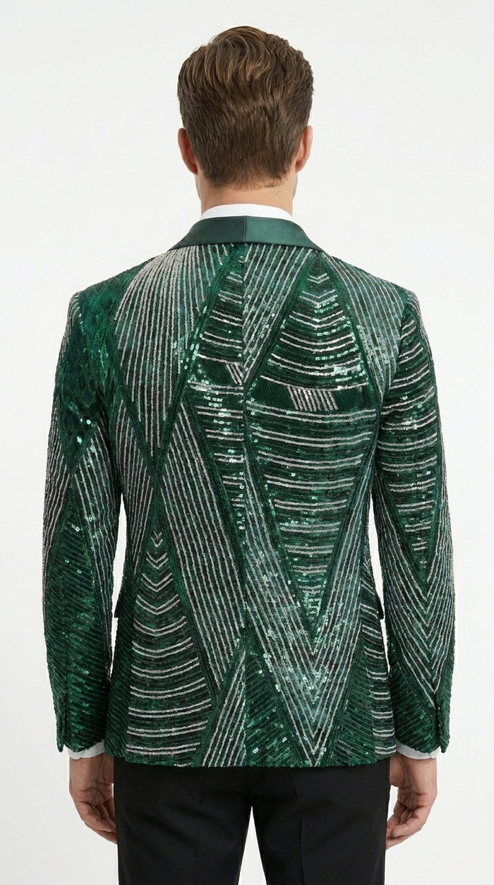 Mens Green Sequin Christmas Holiday Blazer – Luxury Party Jacket for New Year, Wedding and Festive Events New Year Jacket