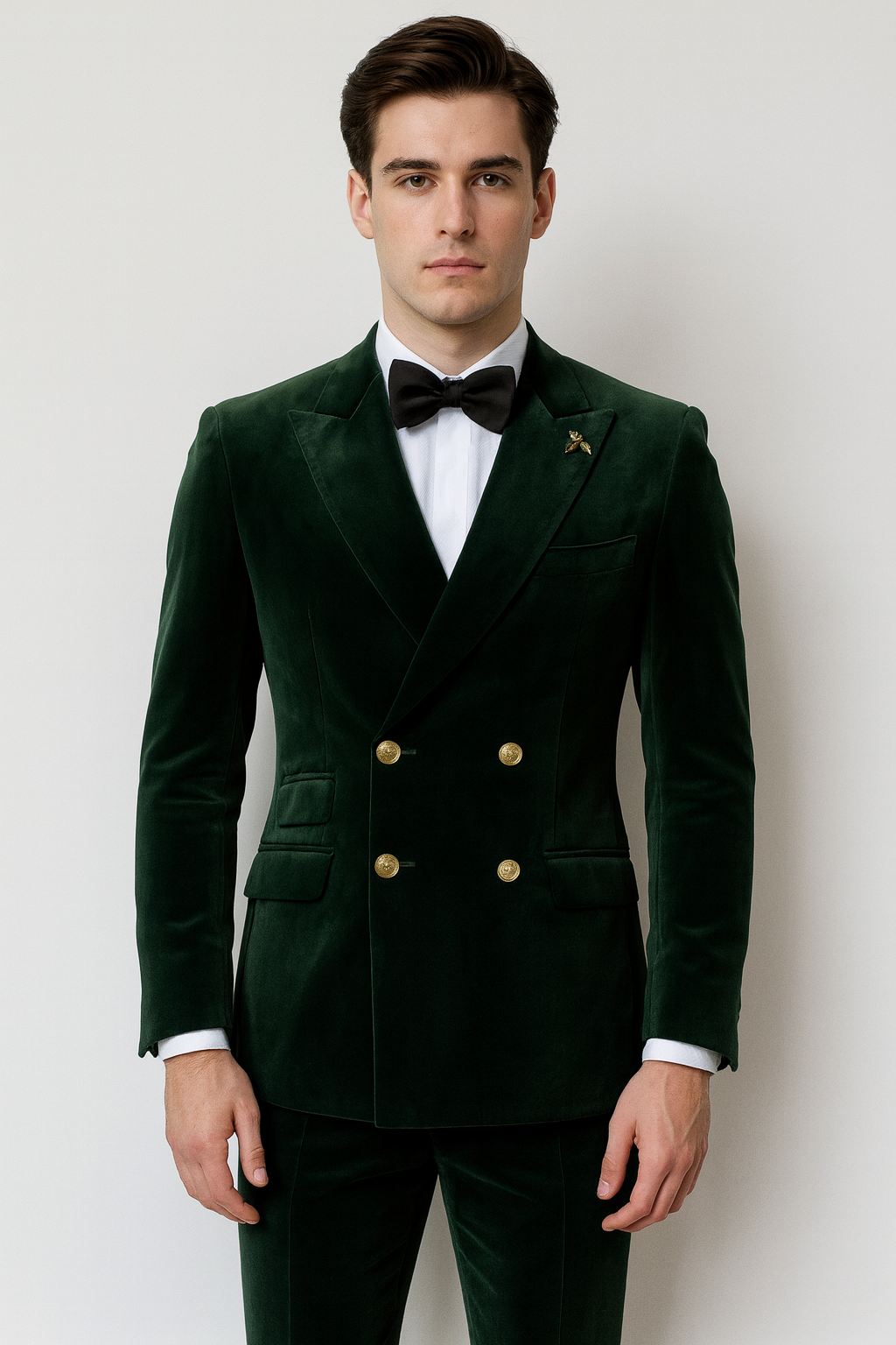 Mens Velvet Suit - Slim Fit Double Breasted Suit Blazer and Pants - Green