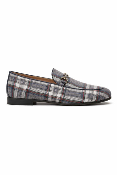 Mezlan Knighton Grey Plaid Apron Toe Moccasin