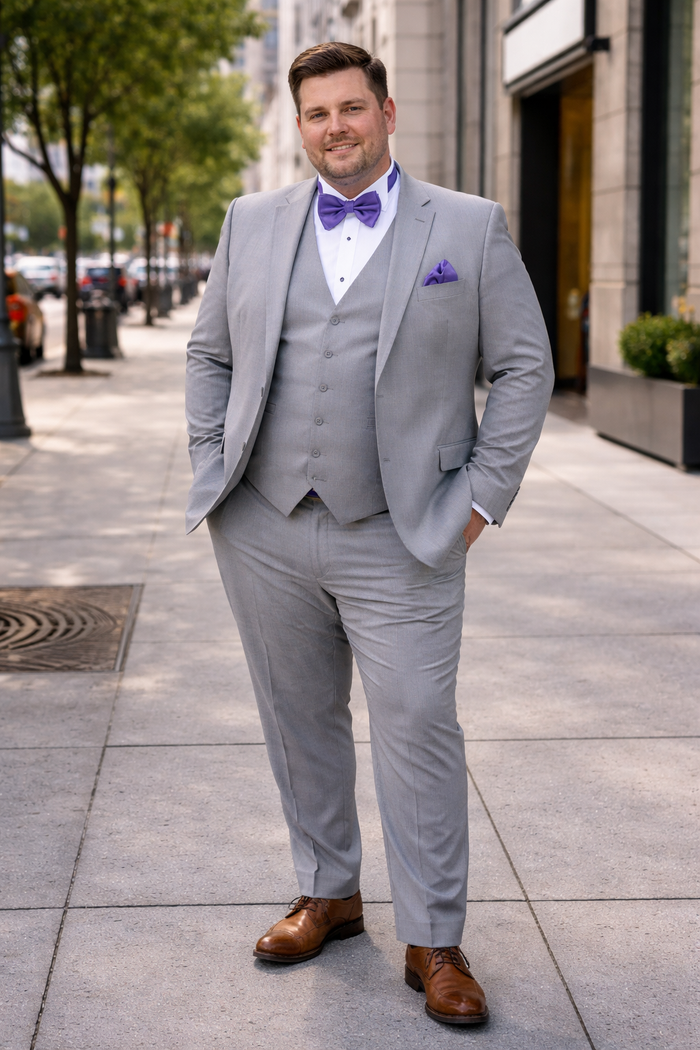 Men's Grey Tuxedo Suit With Matching 3 Button Vest