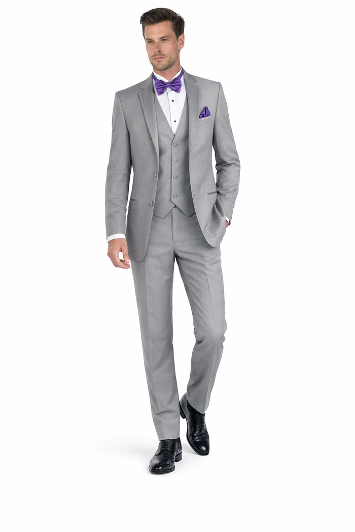 Men's Grey Tuxedo Suit With Matching 3 Button Vest