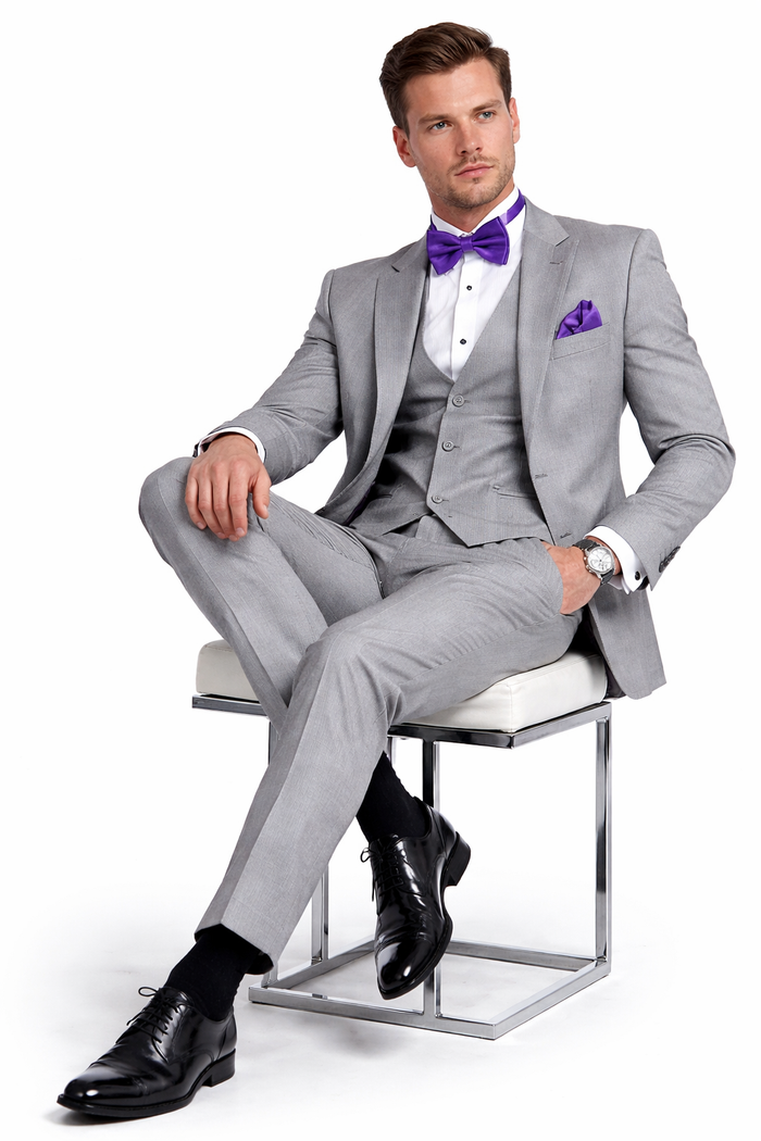 Men's Grey Tuxedo Suit With Matching 3 Button Vest