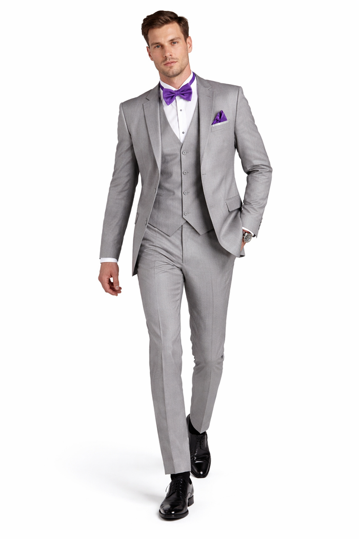 Men's Grey Tuxedo Suit With Matching 3 Button Vest