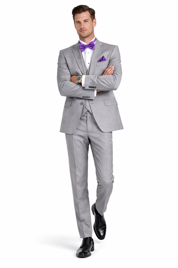 Men's Grey Tuxedo Suit With Matching 3 Button Vest