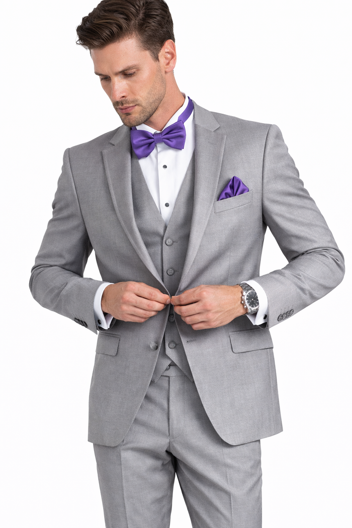 Men's Grey Tuxedo Suit With Matching 3 Button Vest