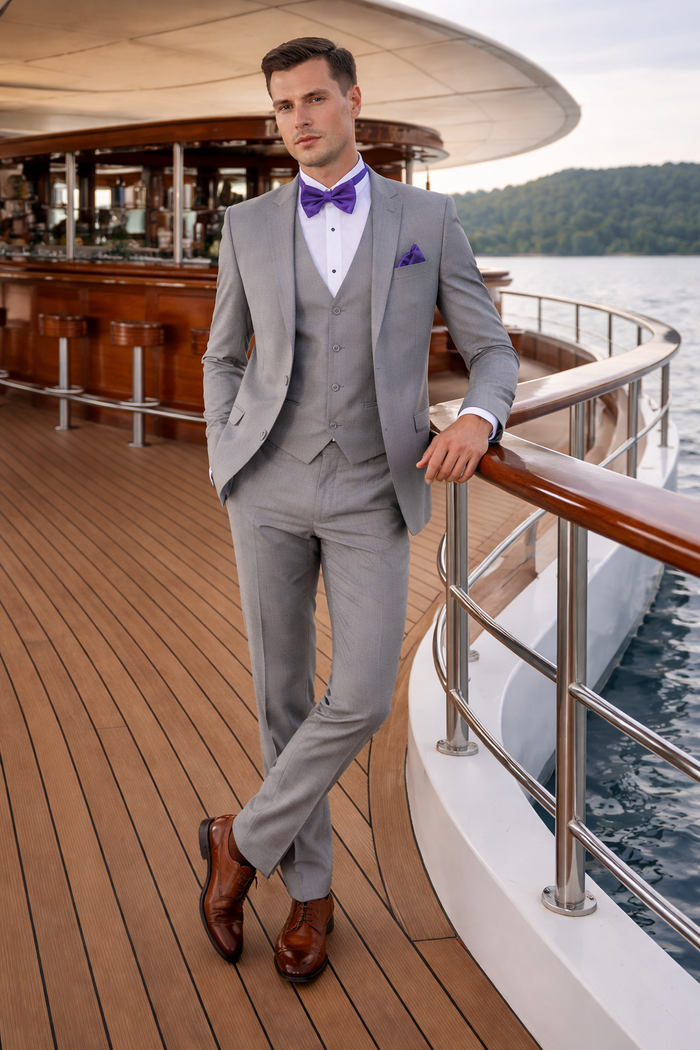Men's Grey Tuxedo Suit With Matching 3 Button Vest