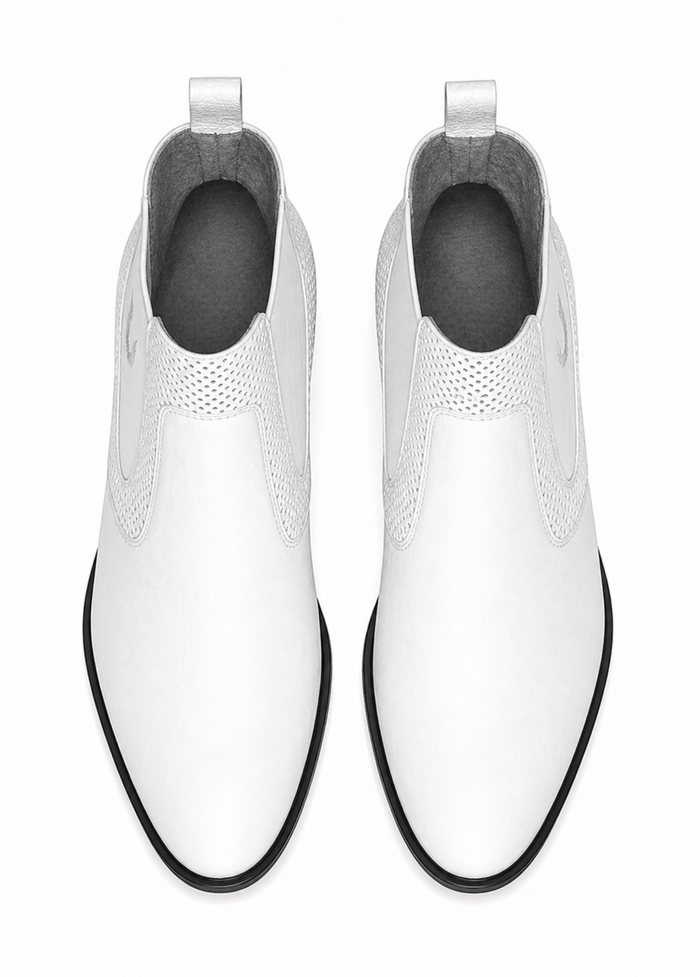 Men's Handcrafted White Vestigium Genuine Catshark Chelsea Boots