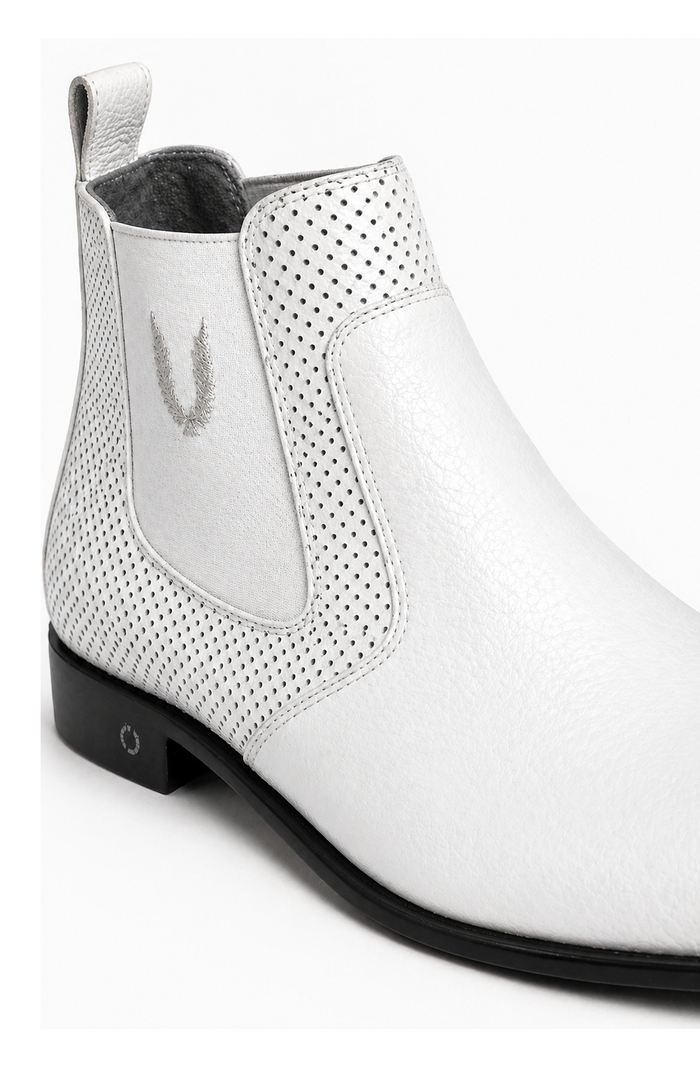 Men's Handcrafted White Vestigium Genuine Catshark Chelsea Boots