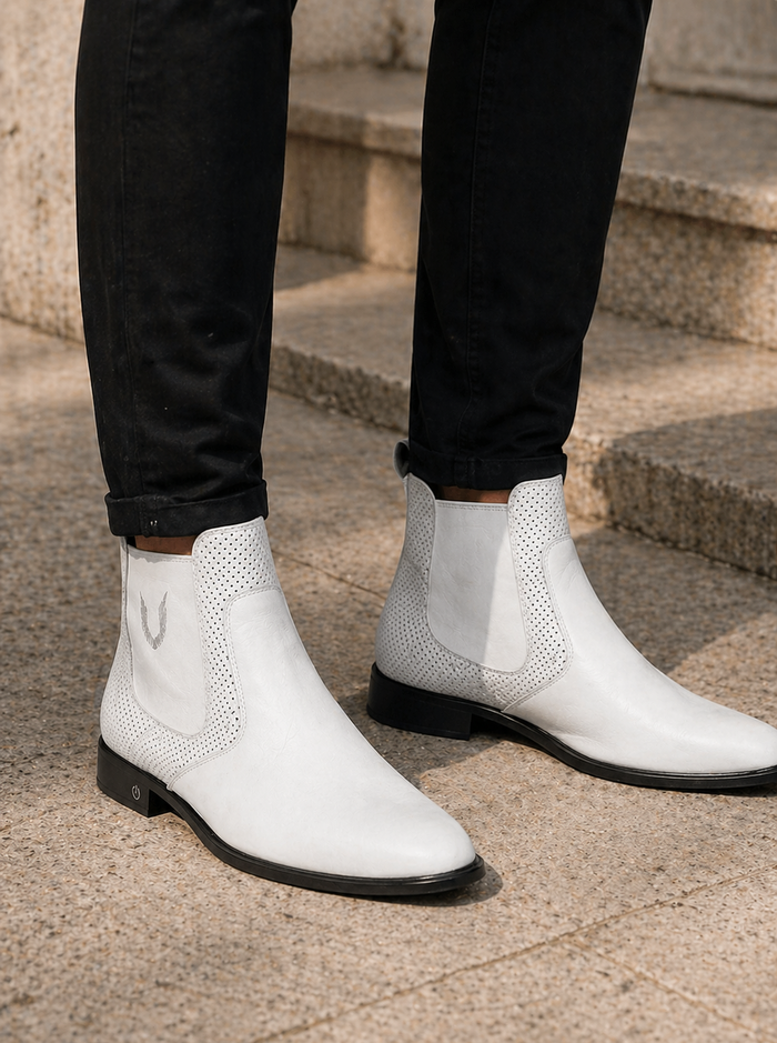 Men's Handcrafted White Vestigium Genuine Catshark Chelsea Boots