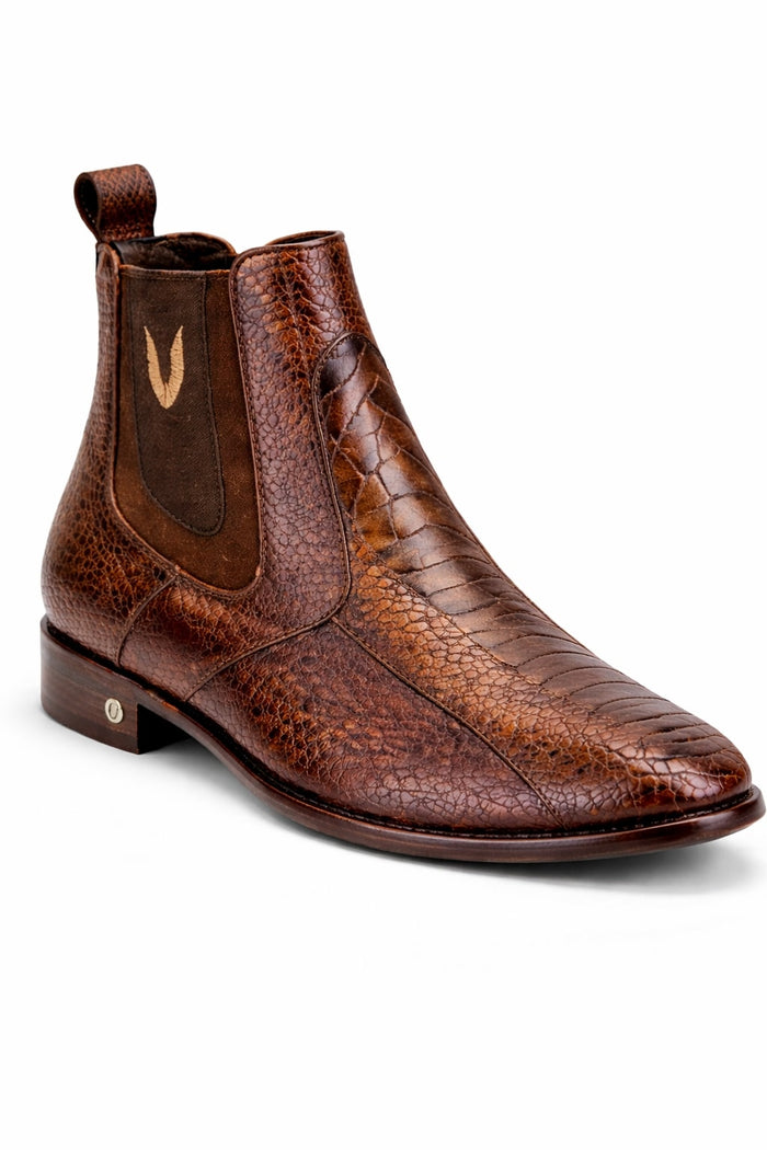 Men's Handmade Brown Vestigium Genuine Ostrich Leg Chelsea Boots