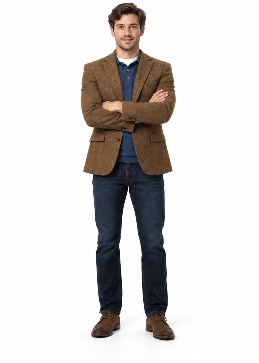 Mens Harris Tweed Jacket in Rust