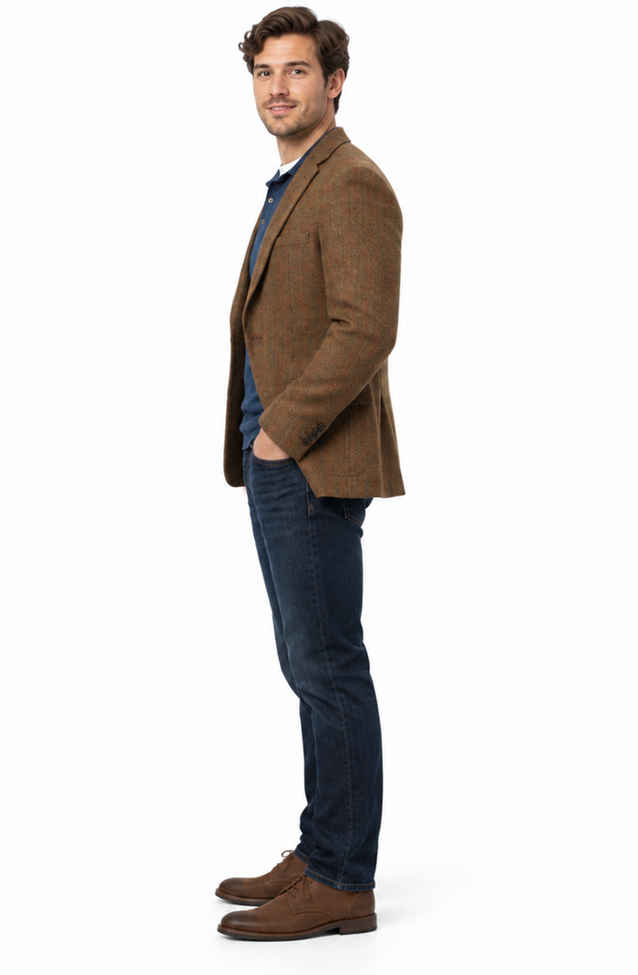 Mens Harris Tweed Jacket in Rust