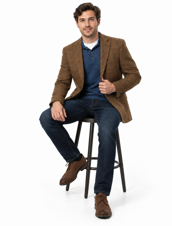 Mens Harris Tweed Jacket in Rust