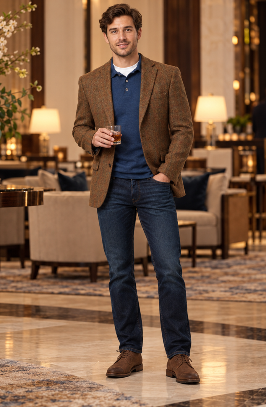 Mens Harris Tweed Jacket in Rust