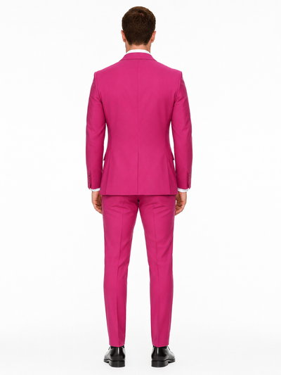 Mens Hot Pink Tuxedo Dinner Jacket + Pants with Shawl Lapel – Slim Fit 2-Piece Suit for Weddings, Proms Suit in Fuchsia Color