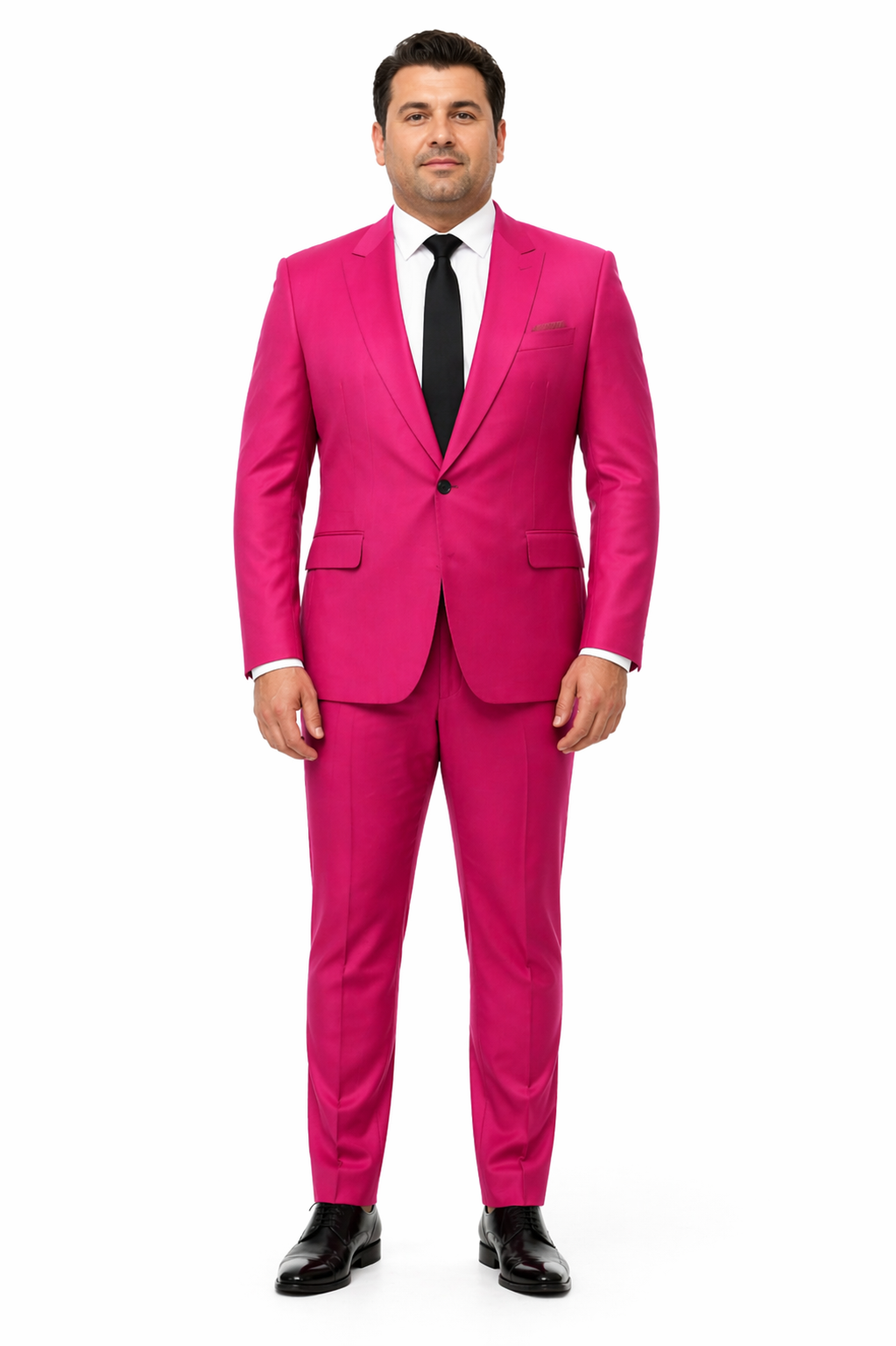 Mens Hot Pink Tuxedo Dinner Jacket + Pants with Shawl Lapel – Slim Fit 2-Piece Suit for Weddings, Proms Suit in Fuchsia Colors