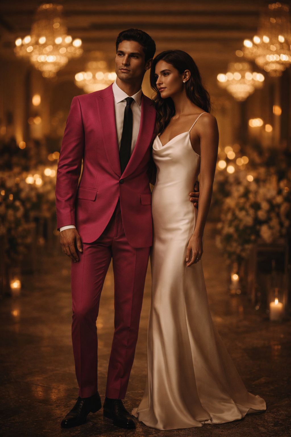 Mens Hot Pink Tuxedo Dinner Jacket + Pants with Shawl Lapel – Slim Fit 2-Piece Suit for Weddings, Proms Suit in Fuchsia Colors