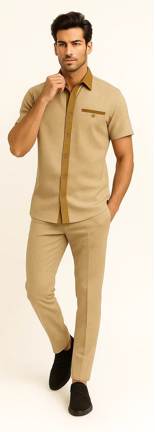 Camel Houndstooth 2-Piece Walking Suit by Zacchi