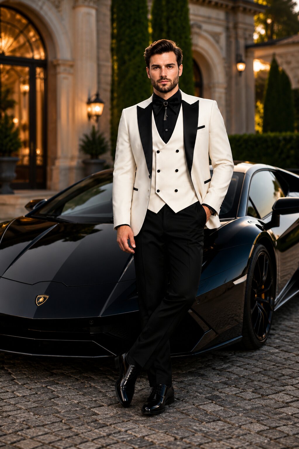Ivory & Black Double Breasted 3-Piece Suit