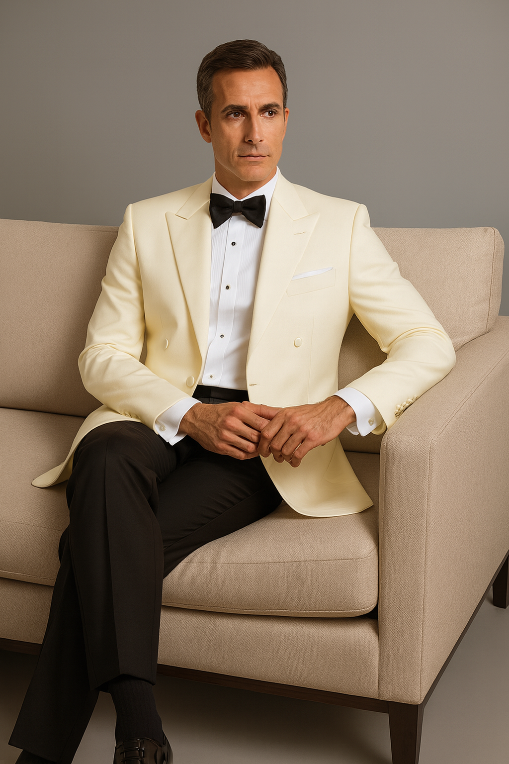 Ivory Double Breasted Tuxedo Dinner Jacket