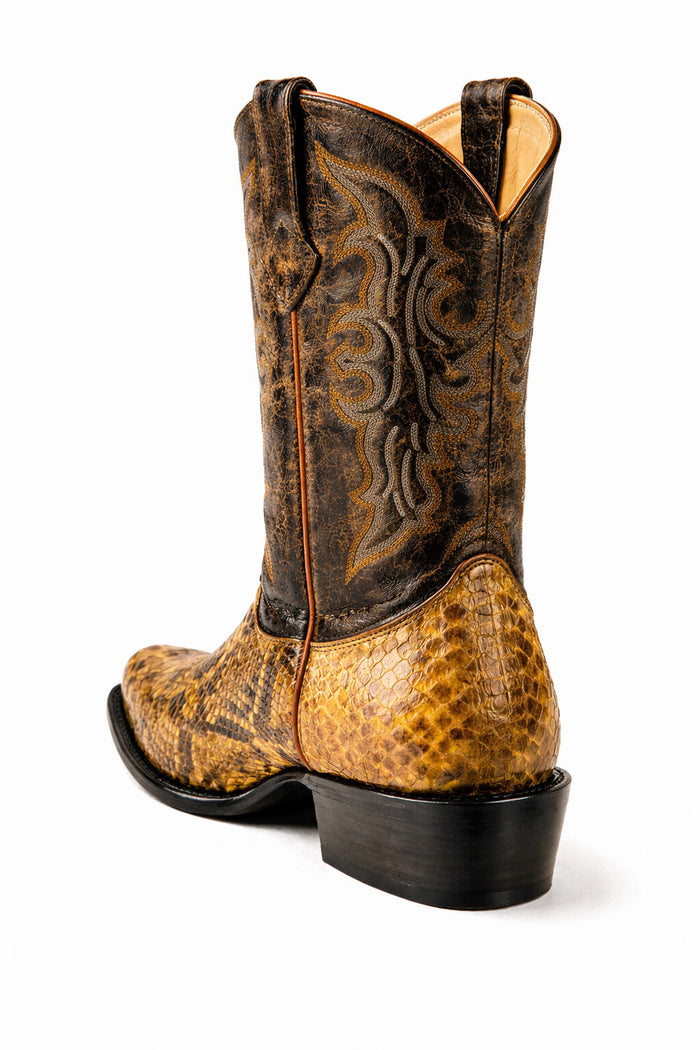 Python Skin Yellow Gold J Toe Boots for Men