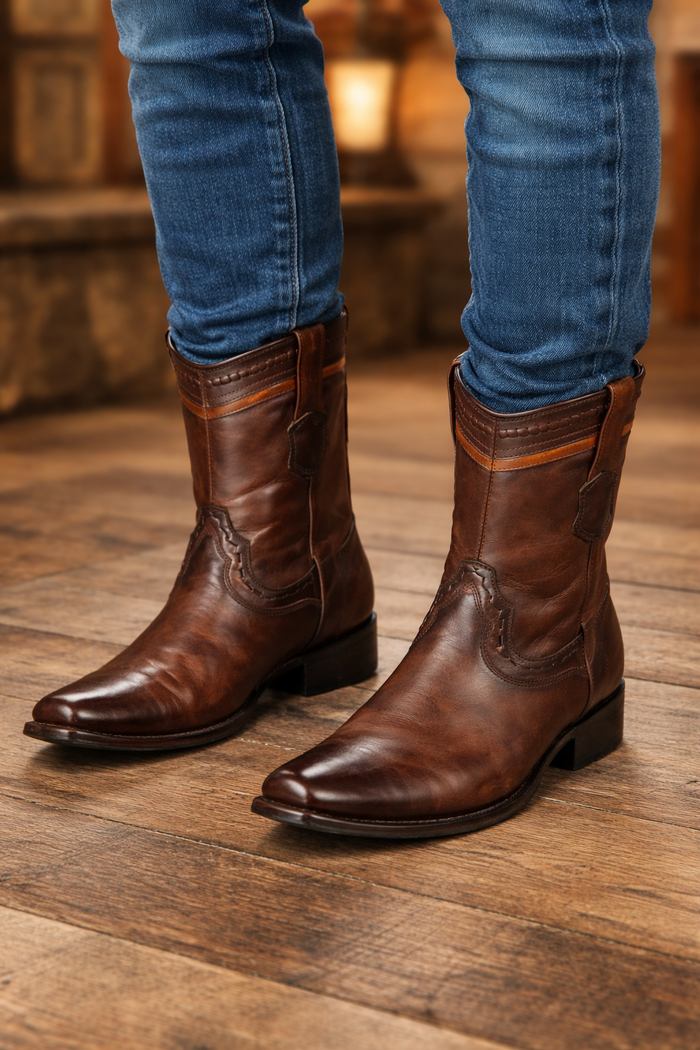 Handcrafted Faded Brown Exotic Leather Boots