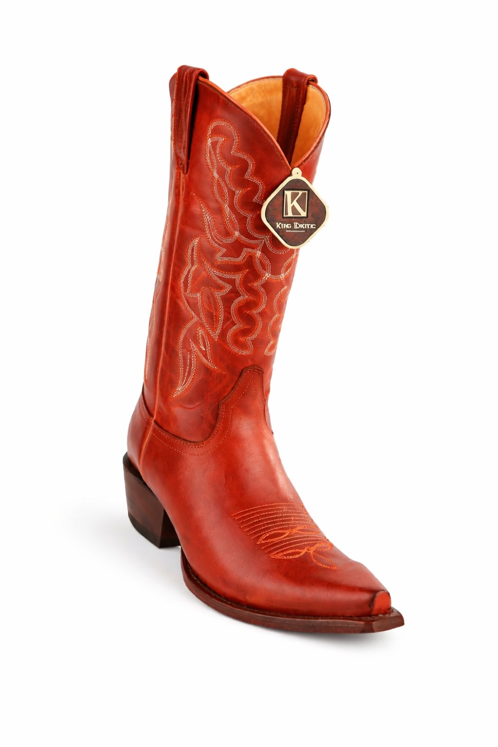 King Exotic Men's Snip Toe Leather Boots Cognac