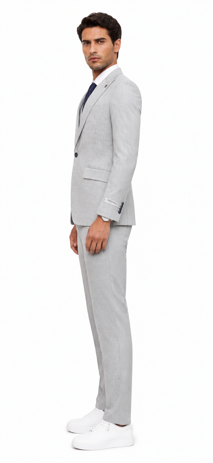 Mens Light Gray and Black Pinstripe 3 Piece Suit – Peaky Blinders Inspired Vintage Gangster 1920s Suit