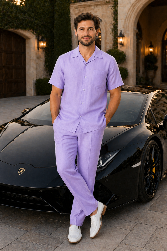 Mens Linen Walking Suit - "Lilac" Summer Outfit - Mens Linen Suit