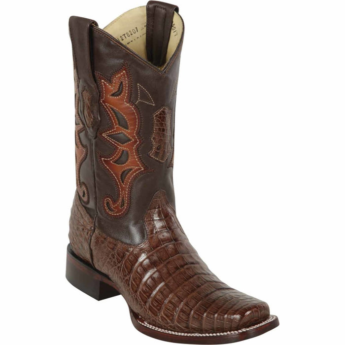 Los Altos Brown Caiman Belly Square Toe Boots