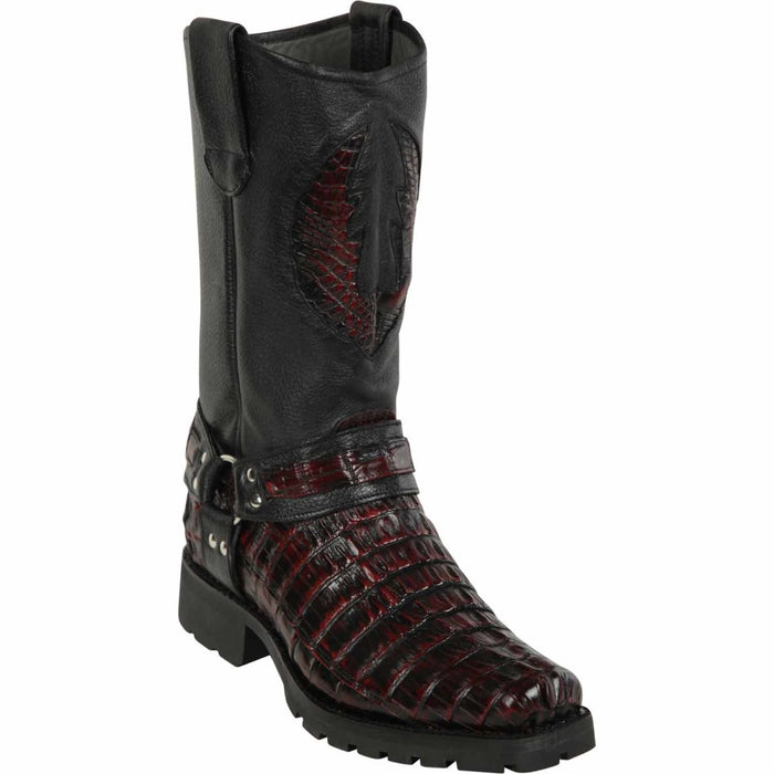 Men's Los Altos Caiman Tail Skin Biker Boots - Black Cherry 55T0118 - Los Altos Boots