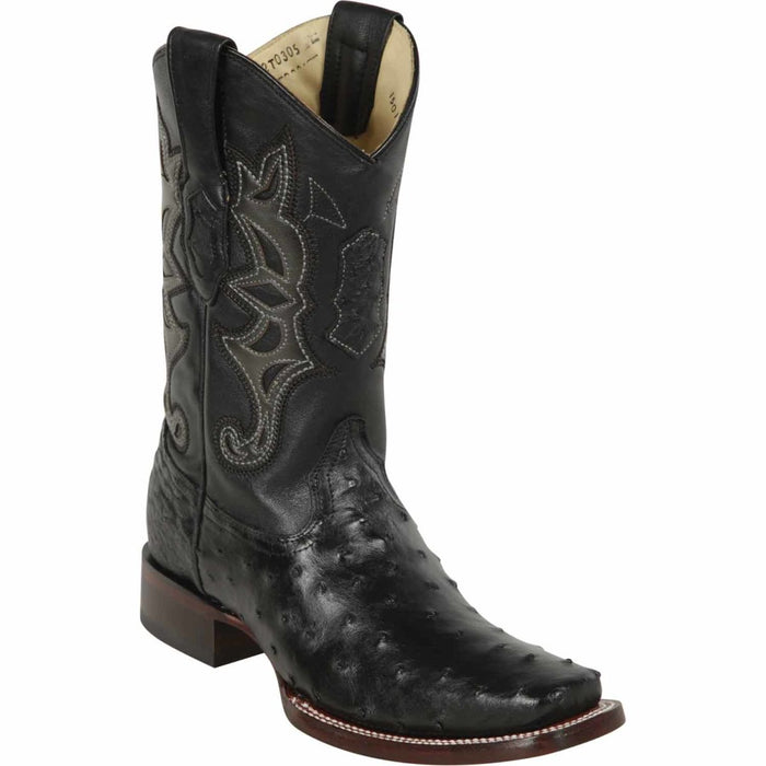 Los Altos Ostrich Square Toe Boots Black