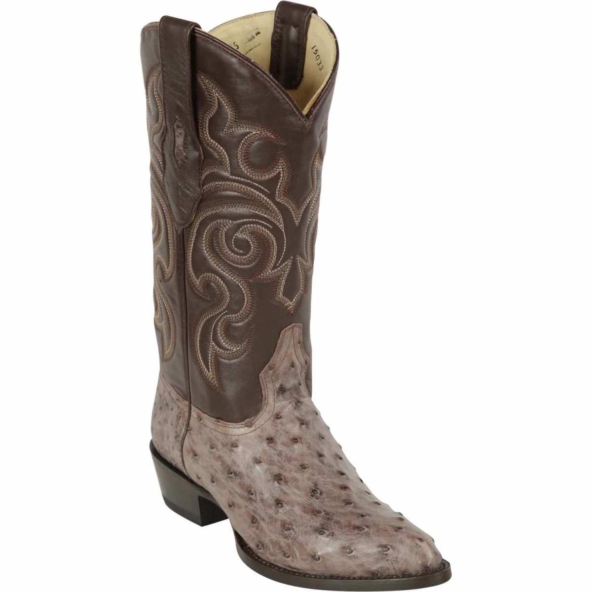 Full Quill Ostrich Round Toe Boots in Rustic Brown