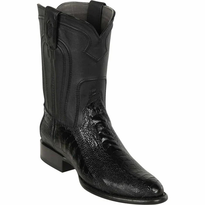 Los Altos Black Ostrich Leg Roper Boots