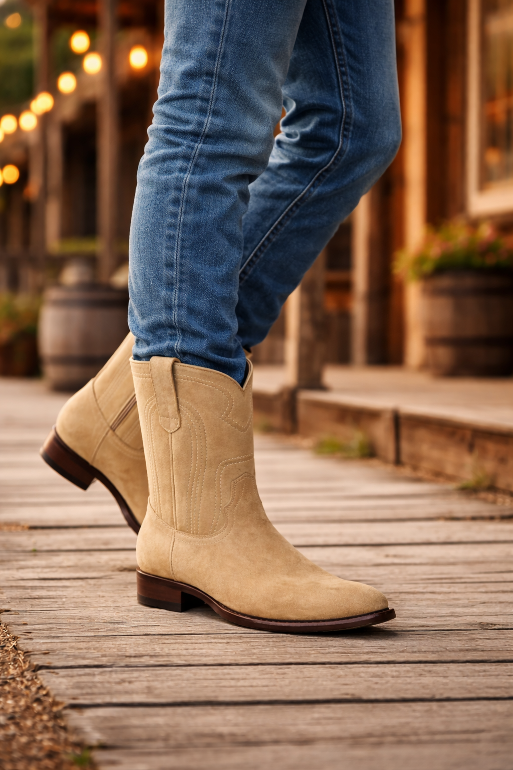 Men's Los Altos Original Suede Leather Boots Roper Toe with Zipper - Oryx