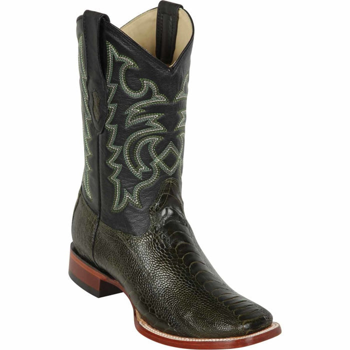 Los Altos Ostrich Leg Wide Toe Boots - Olive Green
