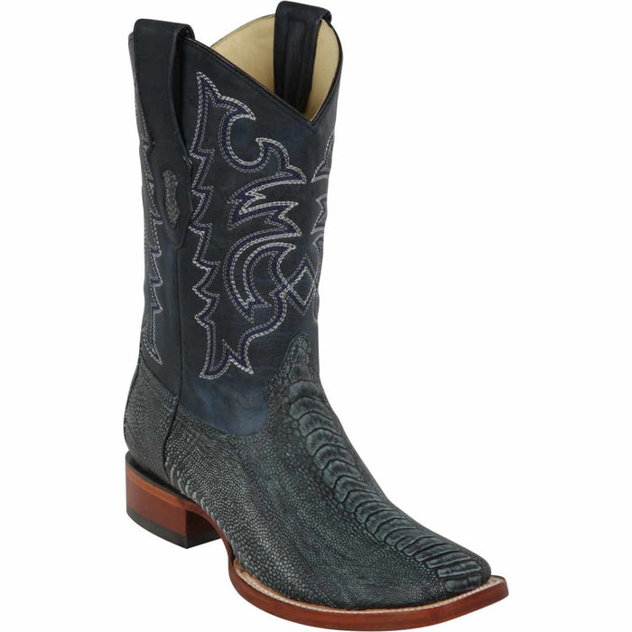 Ostrich Leg Wide Square Toe Boots - Rustic Blue