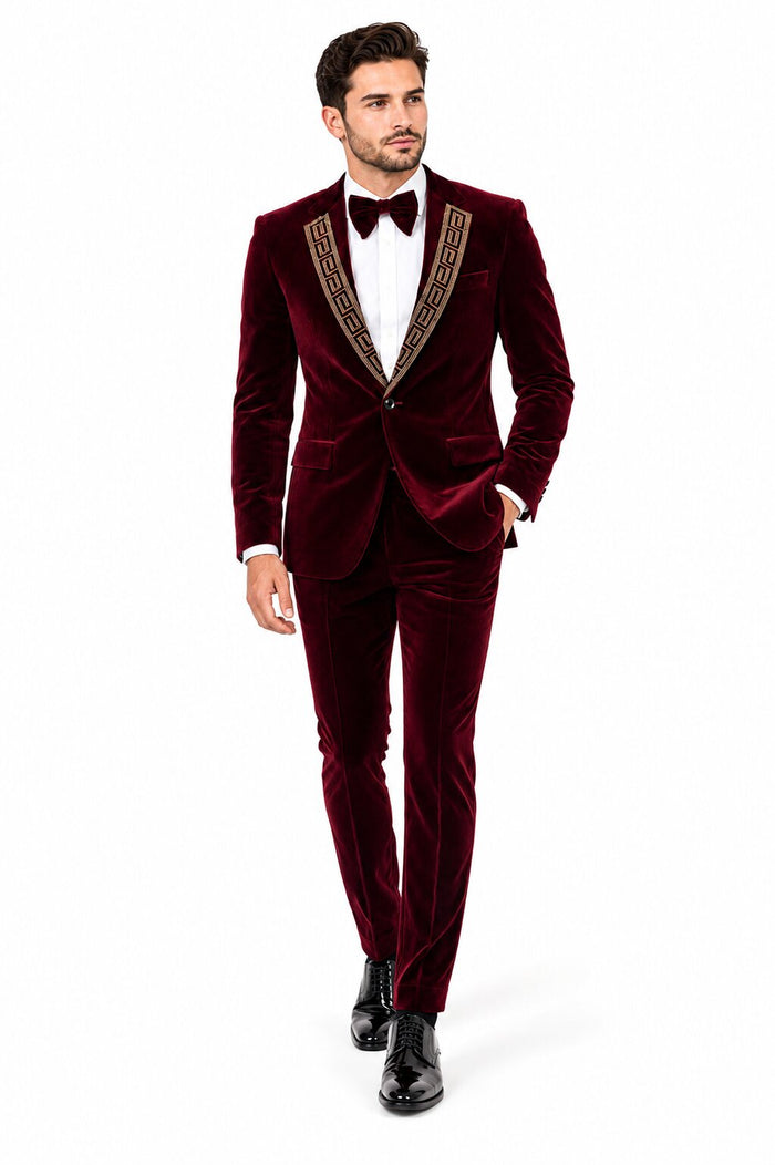 Velvet Suit Matching Velvet Pants - Burgundy Suit
