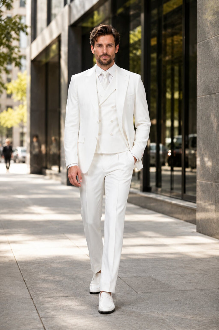 Tiglio Italian Suit - Real Wool Fabric Super 150's San Giovesse off White, Wide Leg Suit & Vest super 150" wool in Color Off White