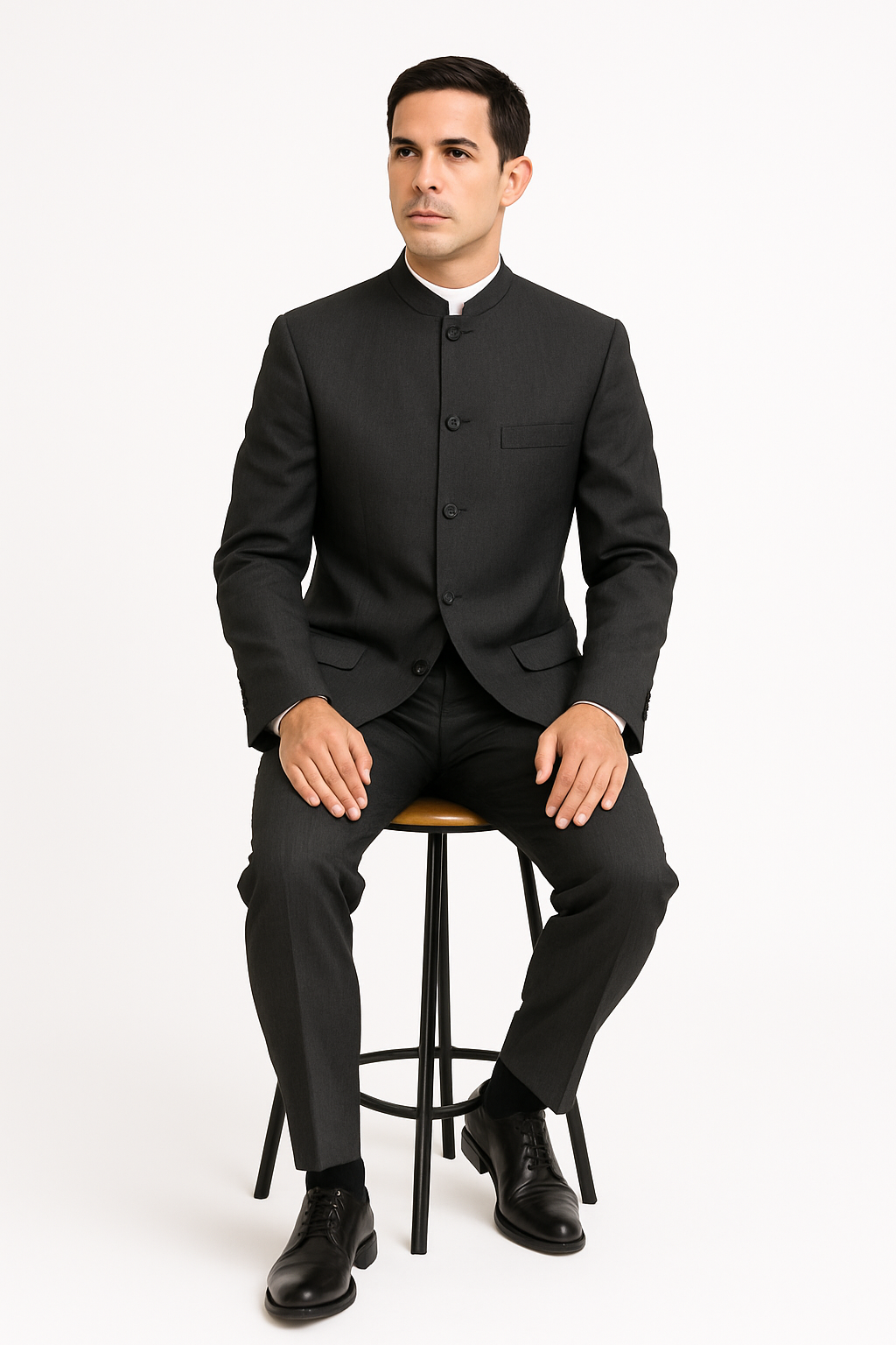 Men's Suit Mandarin Collar Black Pinstripe 5 Button Chinese Nehru Banded Collar Style Three Piece Low Priced Fashion Outfits Suits