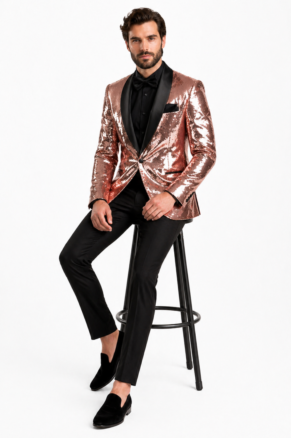 Rose Gold Metallic Sequin Stage Tuxedo Suit