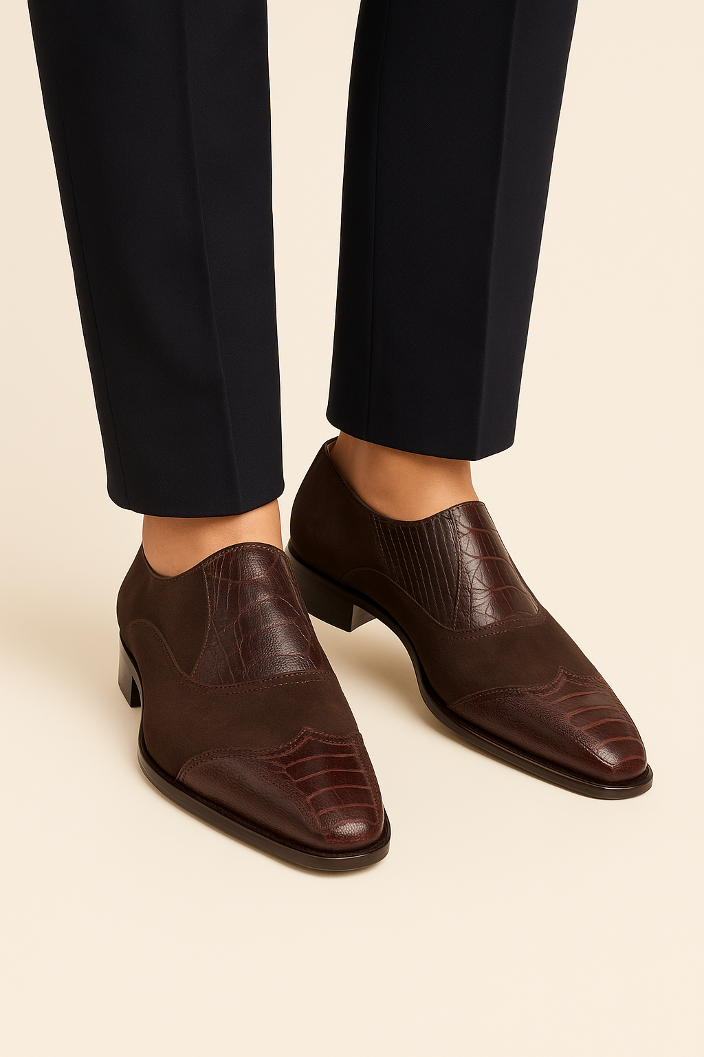Mezlan Ostrich & Suede Gored Slip On Dress Shoes