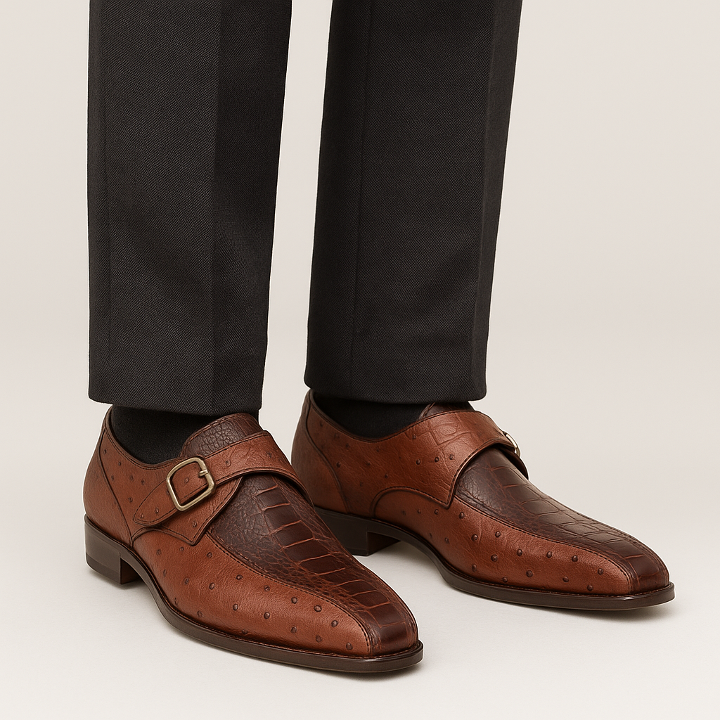 Mezlan Full Quill Ostrich Monk Strap Shoes