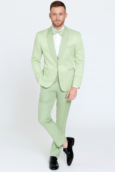 Mint Green Slim Fit Shawl Lapel Tuxedo With Bow Tie
