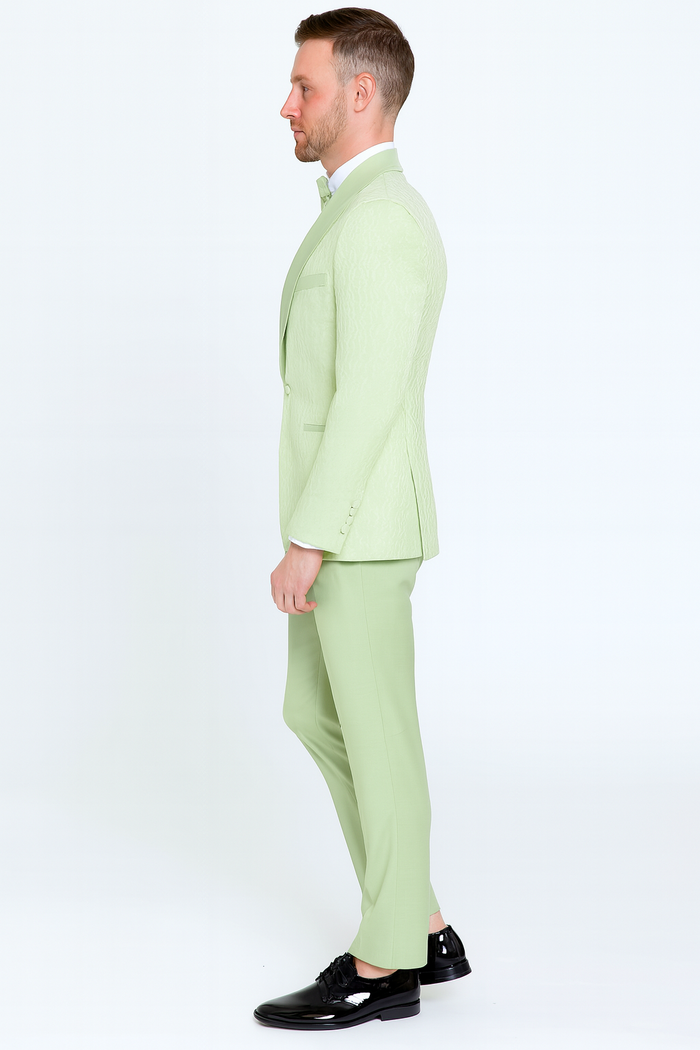 Mint Green Slim Fit Shawl Lapel Tuxedo With Bow Tie
